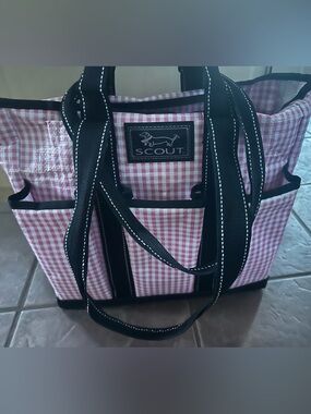 SCOUT Pink Gingham Tote with Black Trim